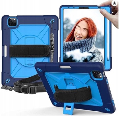 NIKCORP Zaštitna maska za iPad Air 5/Air 4/Pro 11" s rotirajućim stalkom i naramenicom otporna na udarce, tamnoplava